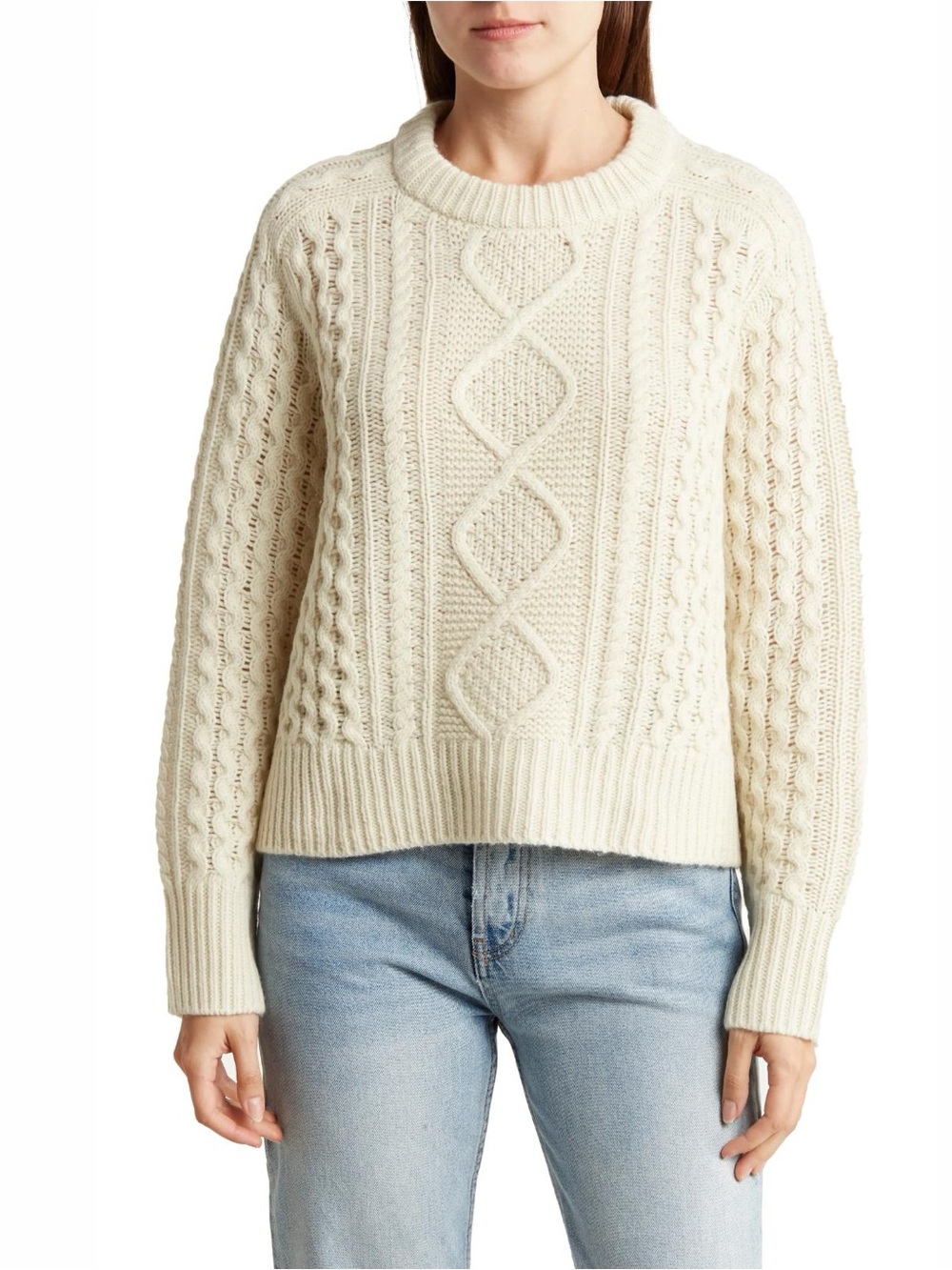 360 Cashmere Anna Cable Knit Wool Blend Sweater